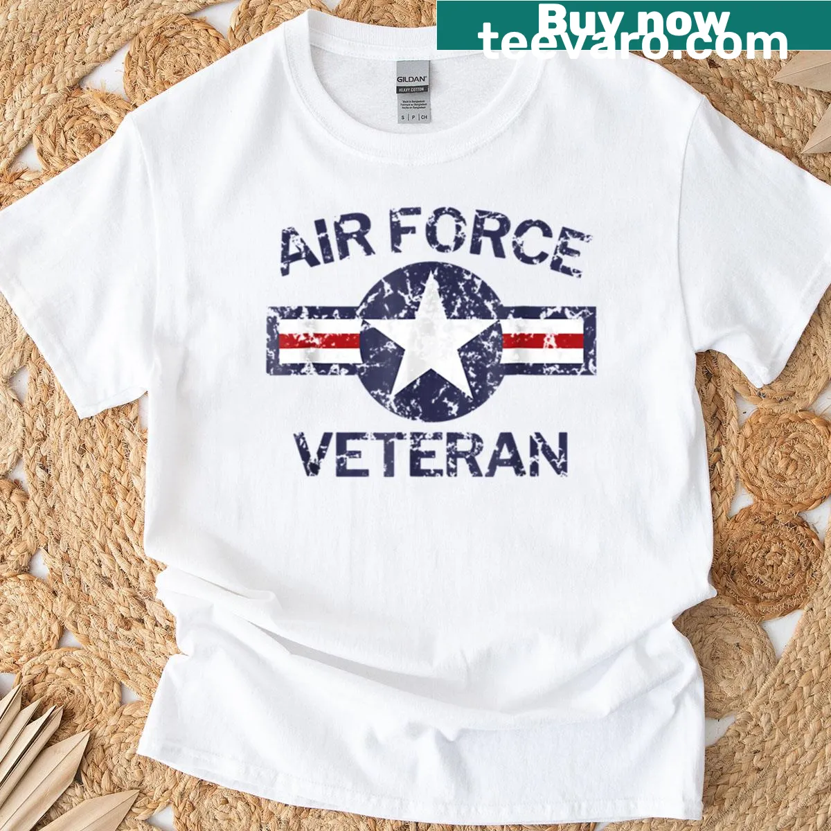 Vintage distressed Air Force Veteran t-shirt with roundel design — on a men's t-shirt