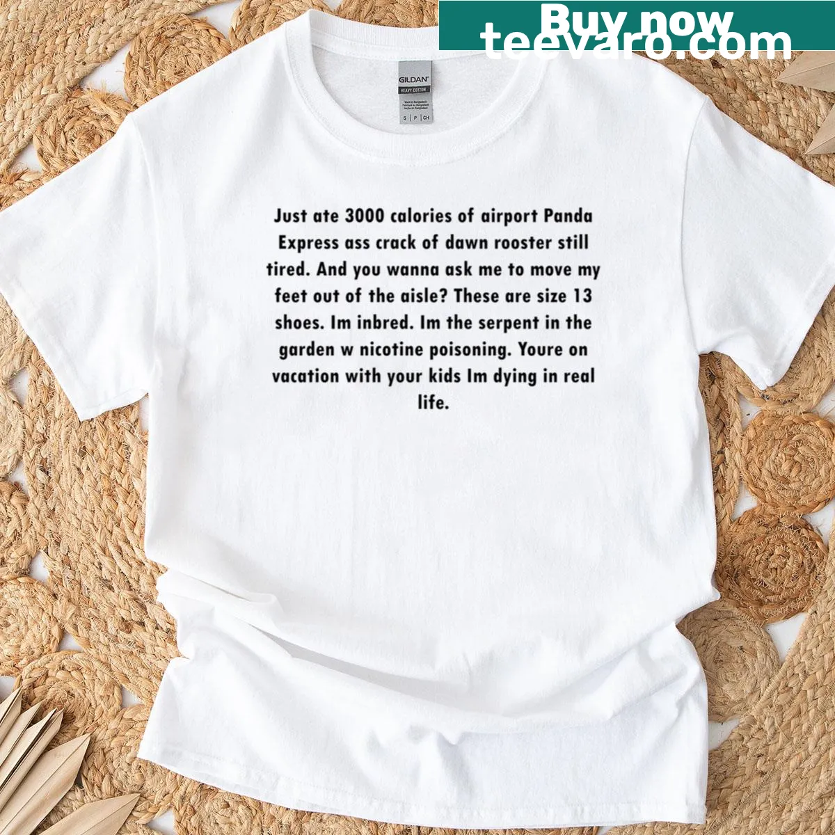 Oversized t-shirt featuring a cartoon panda with food from Panda Express — on a men's t-shirt