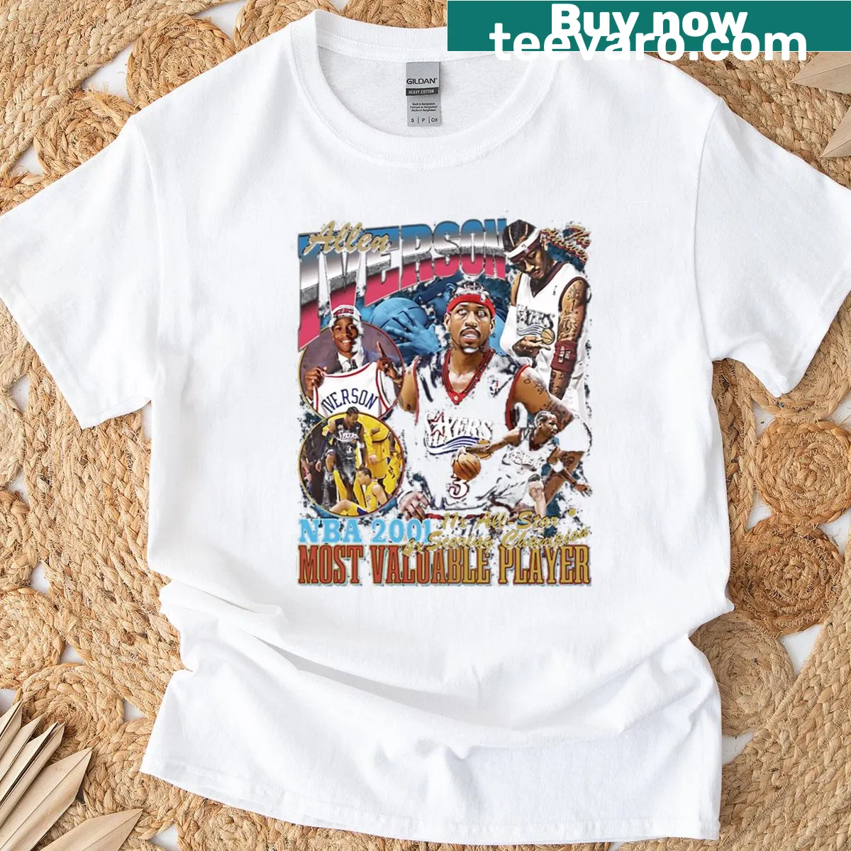 Vintage basketball T-shirt featuring Allen Iverson design. — on a men's t-shirt