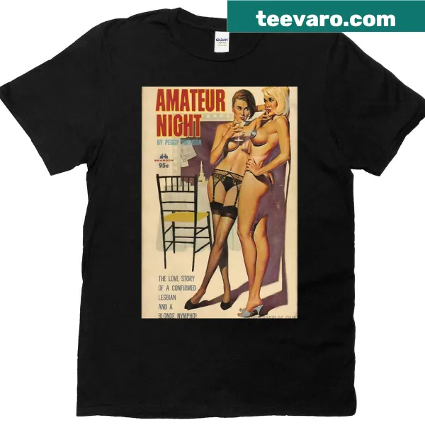 Vintage distressed pulp novel cover design on t-shirt.