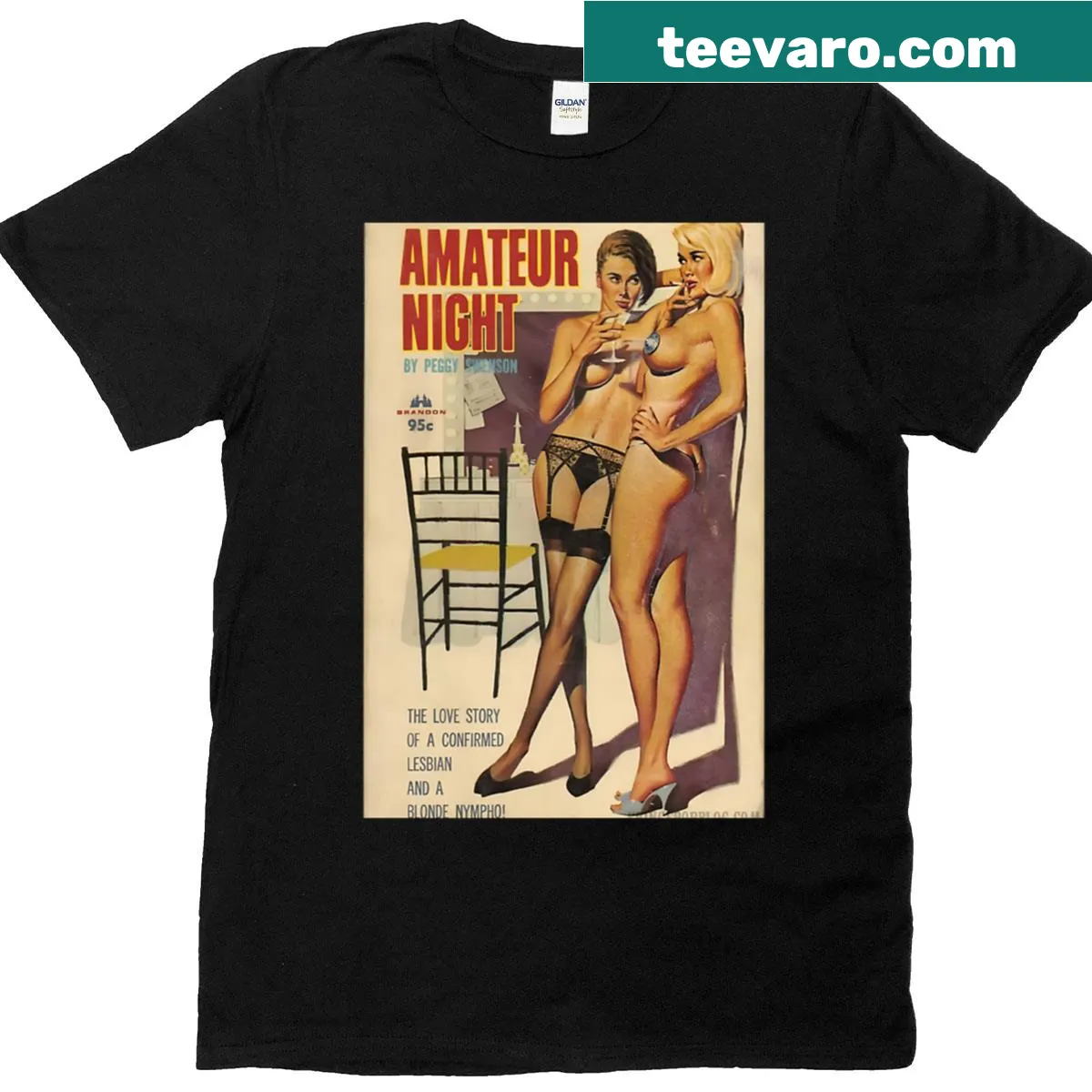 Vintage distressed pulp novel cover design on t-shirt. — on a men's t-shirt