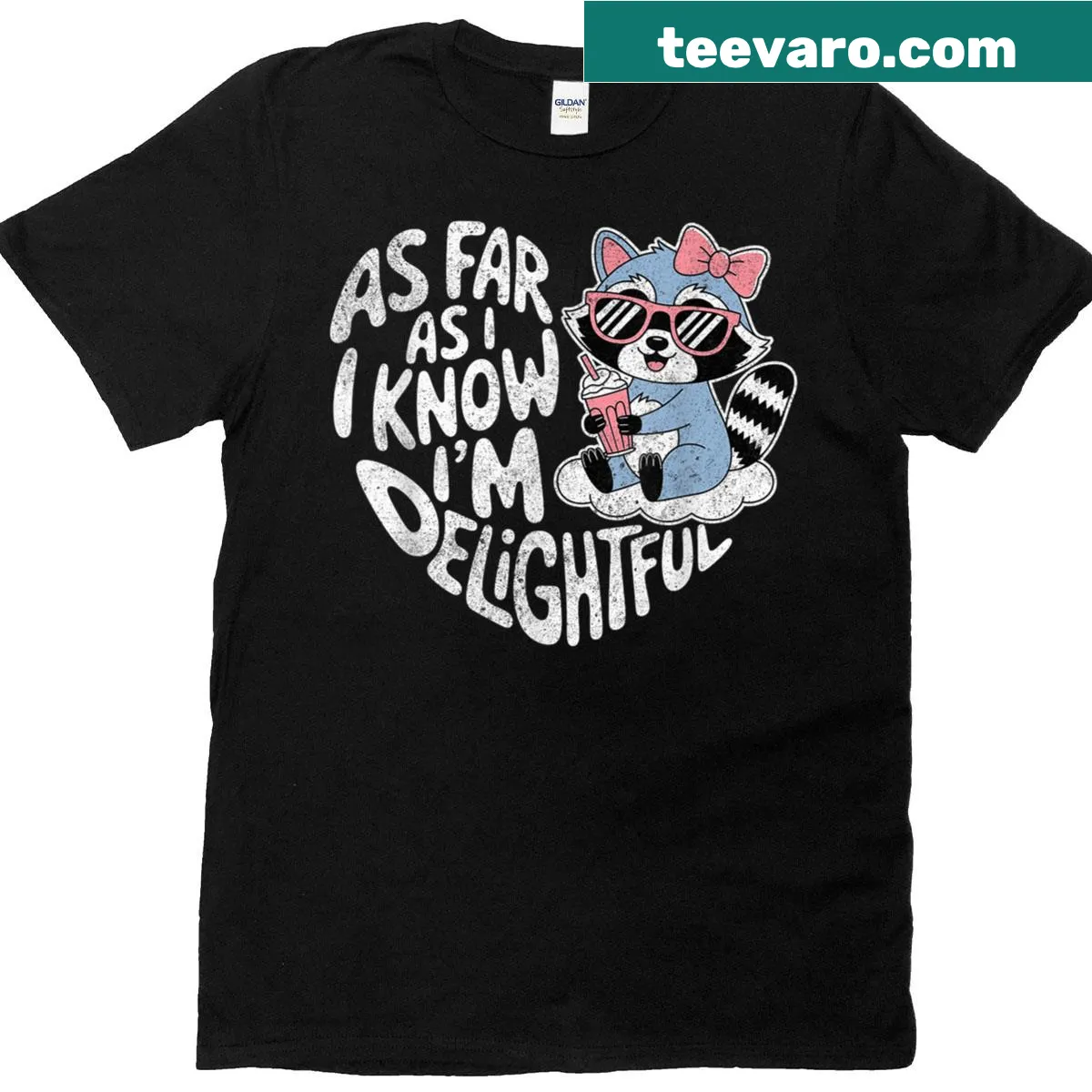 Sarcastic T-shirt featuring a raccoon with the text 'I'm Delightful.' — on a men's t-shirt
