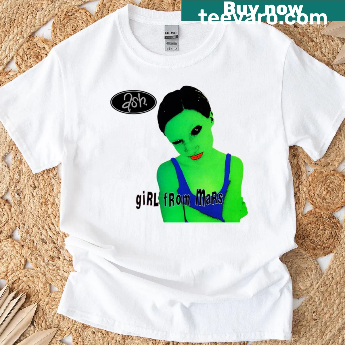 Vintage Ash Britpop t-shirt featuring 'Girl From Mars' graphic — on a men's t-shirt