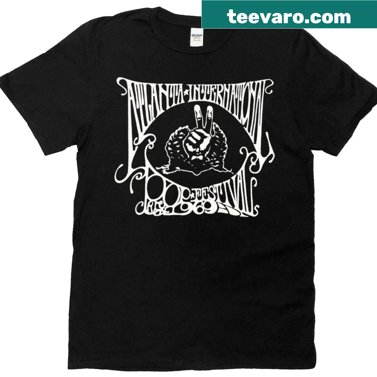 1969 Atl Pop Fest T-shirt celebrating music history — on a men's t-shirt