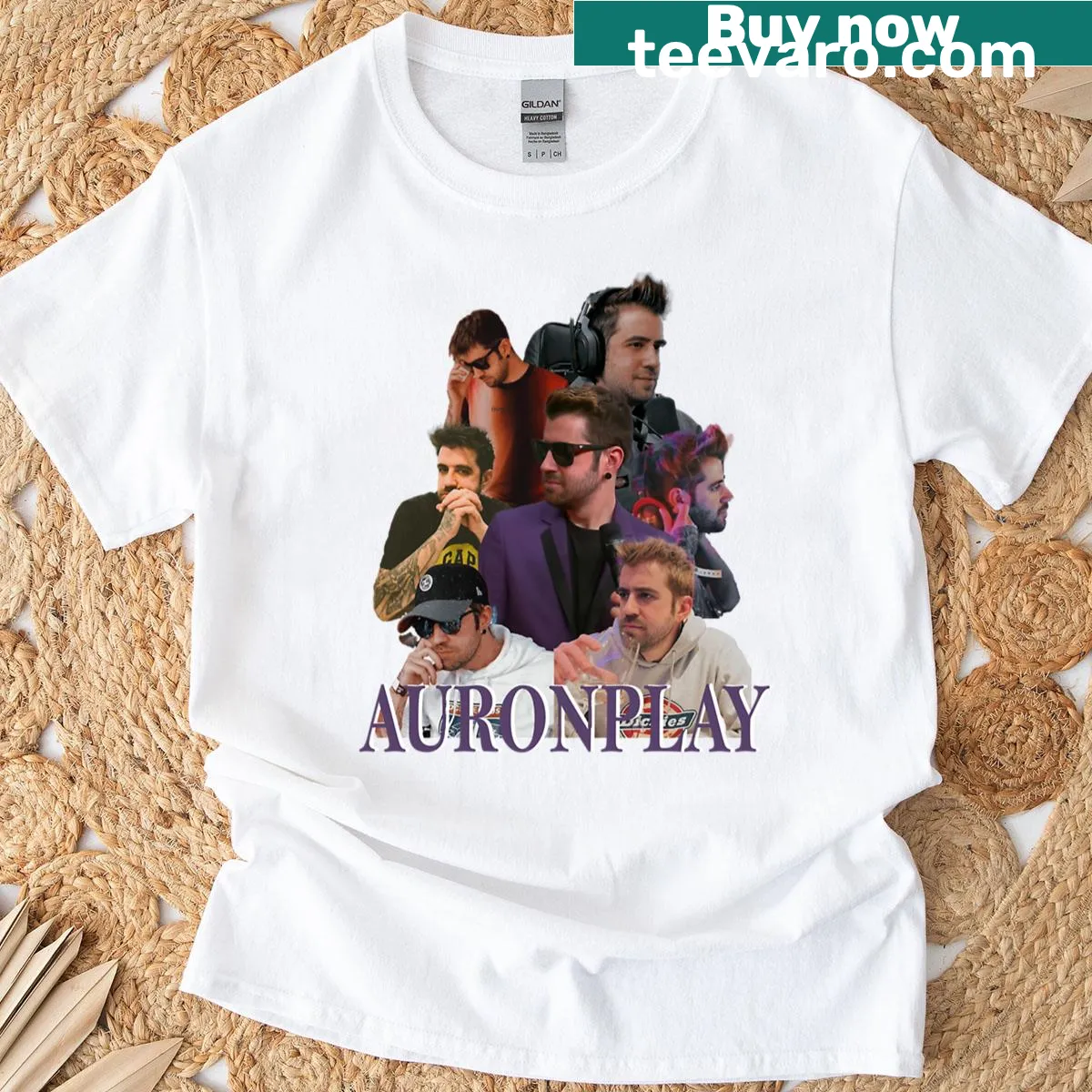 Vintage Auronplay t-shirt with retro graphics for internet humor fans — on a men's t-shirt
