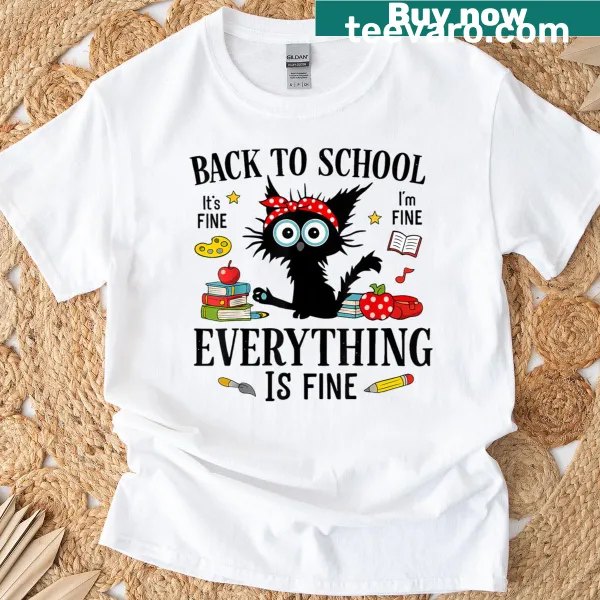 Funny cat graphic t-shirt for teachers on first day of school