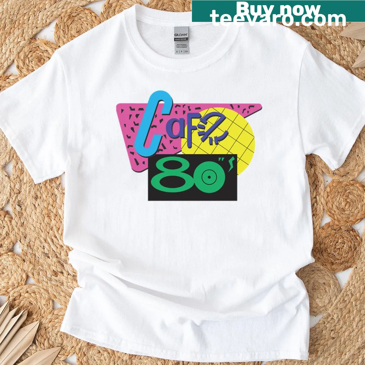 Nostalgic T-shirt featuring 80s café culture illustration — on a men's t-shirt