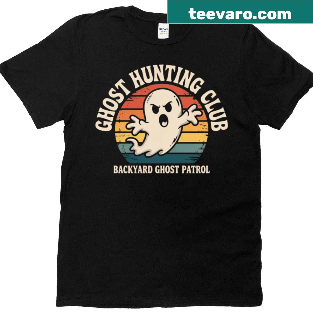 Vintage ghost hunting club T-shirt with 'Backyard Ghost Patrol' graphic — on a men's t-shirt