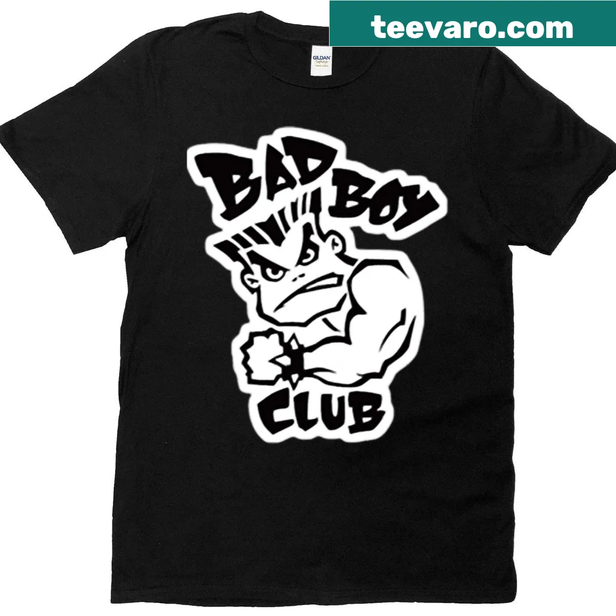 Vintage BMX logo T-shirt featuring 'Bad Boy Club' text — on a men's t-shirt