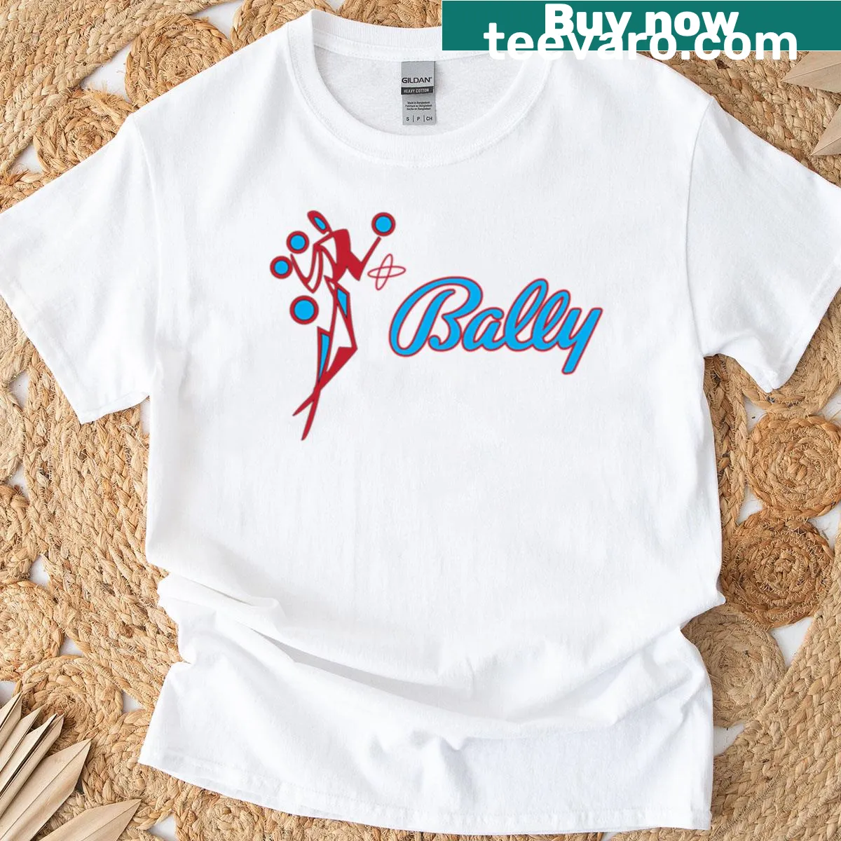 Fun T-shirt featuring Bally pinball machine illustration — on a men's t-shirt
