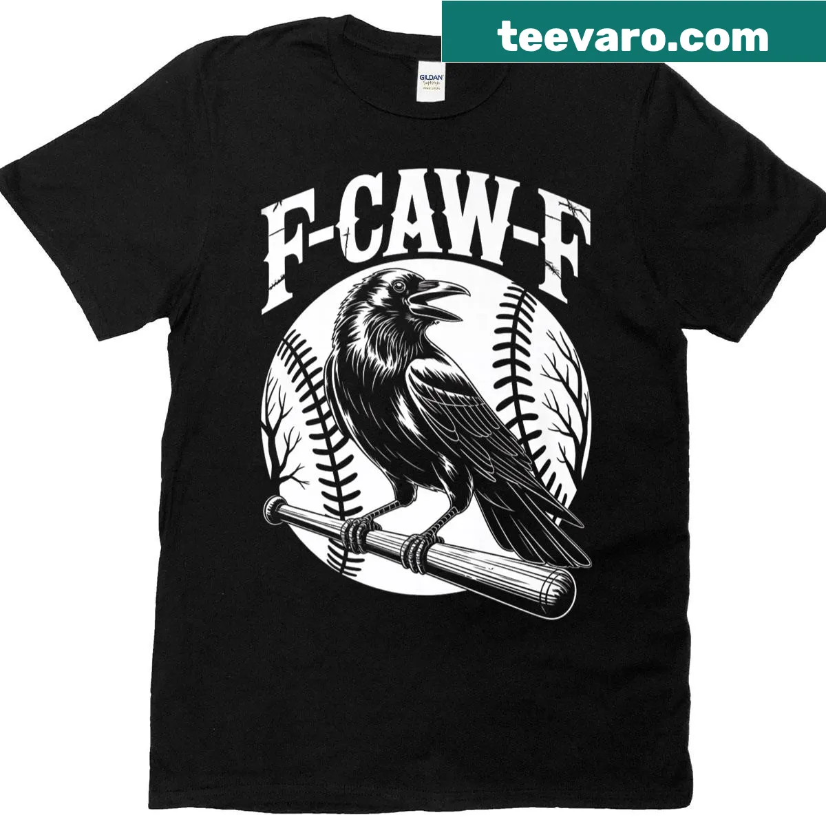 Funny crow graphic with baseball theme on T-shirt — on a men's t-shirt