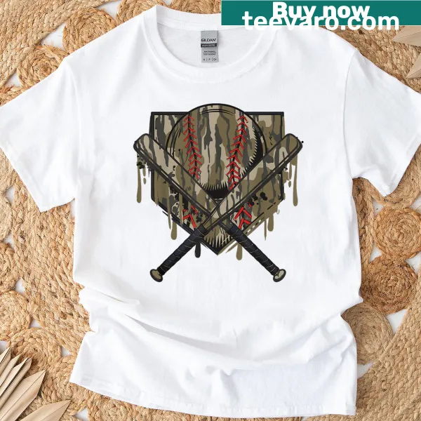 Playful Baseball Drip T-shirt featuring ice cream and camo