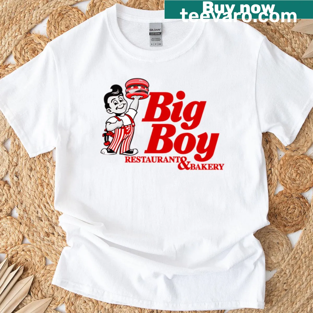 Vintage-style T-shirt featuring Big Boy Burgers graphic — on a men's t-shirt