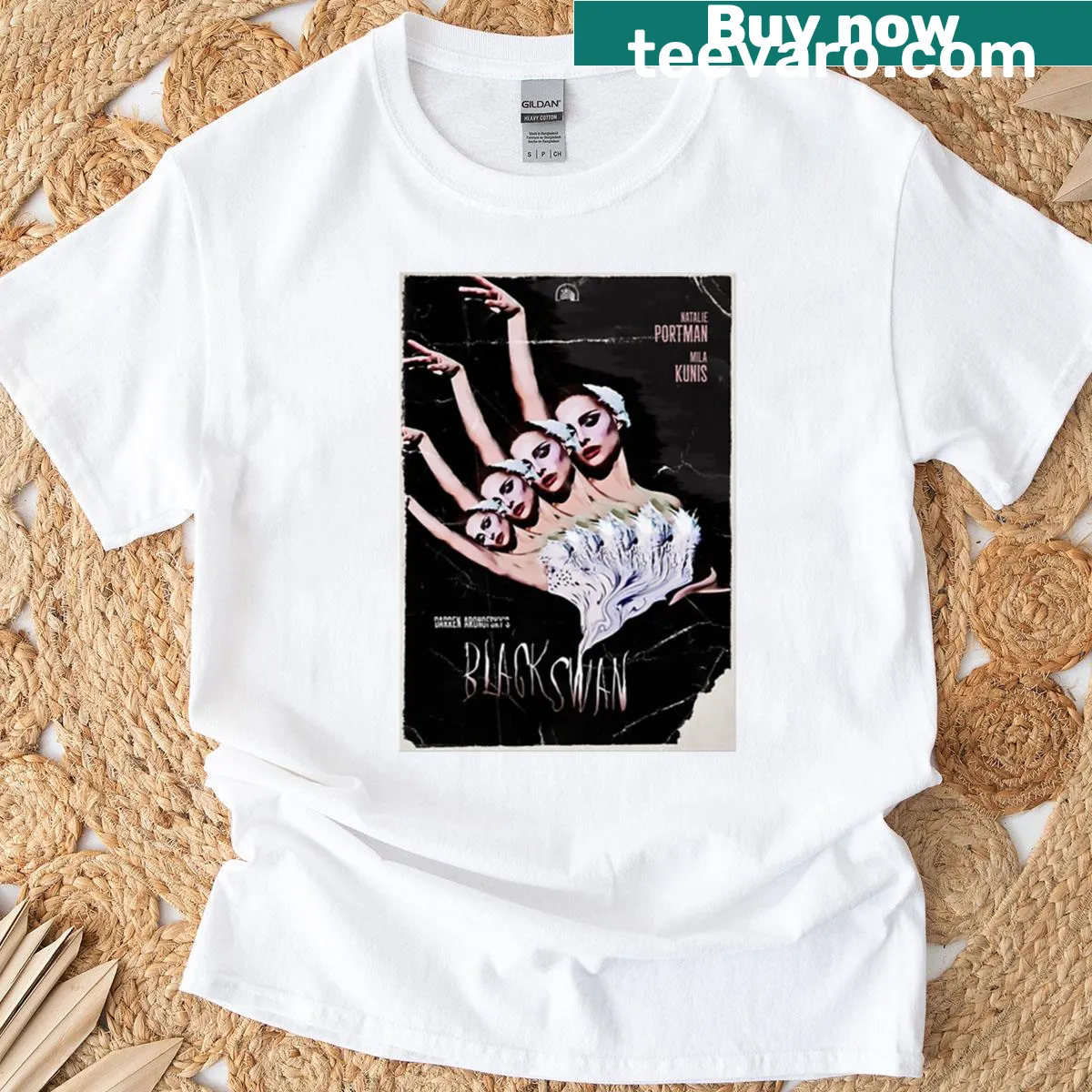 Oversized T-shirt with Black Swan vintage movie poster design — on a men's t-shirt