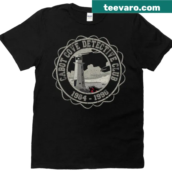 Vintage-style t-shirt featuring a lighthouse and murder mystery theme