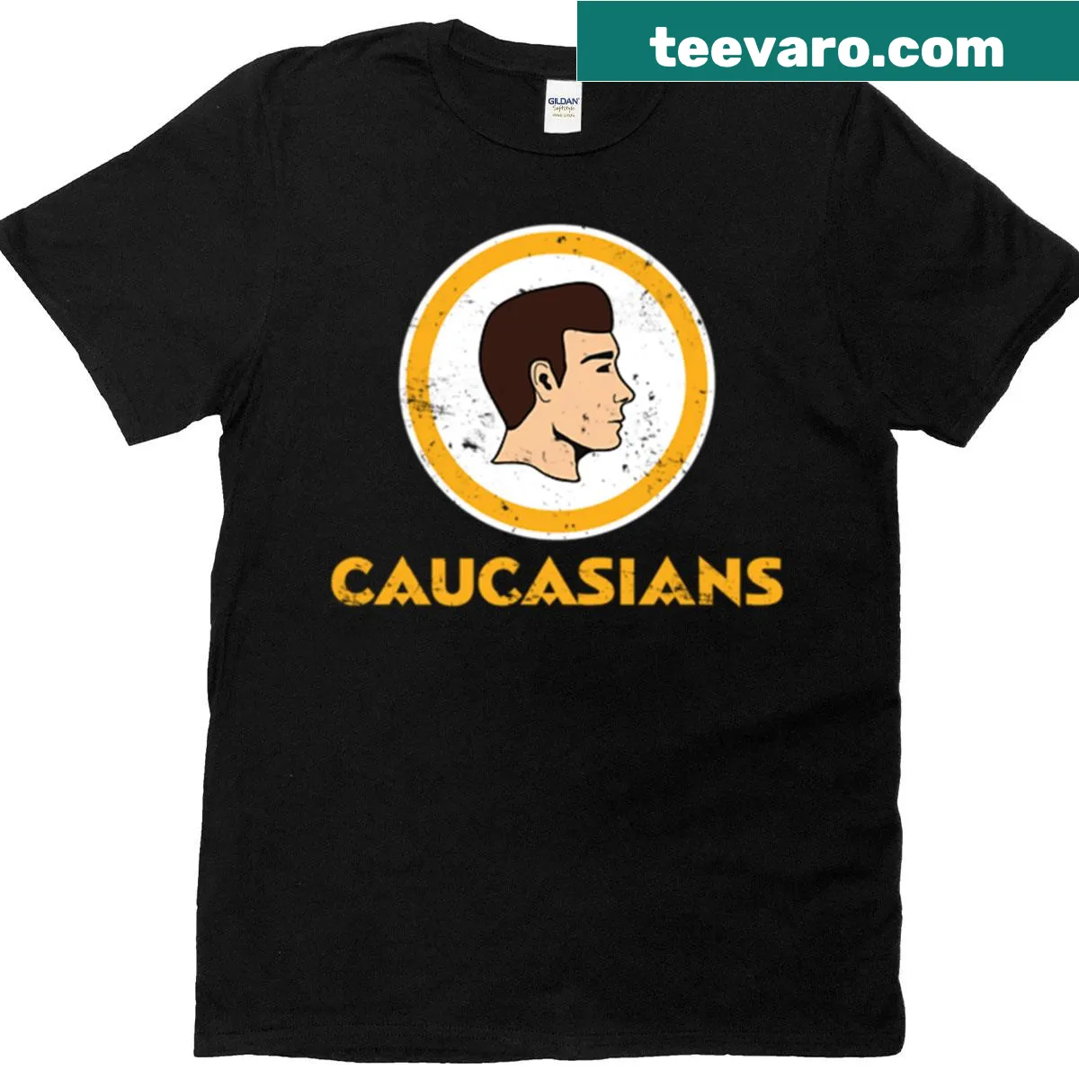 Typography design featuring the word 'Caucasians Football' — on a men's t-shirt