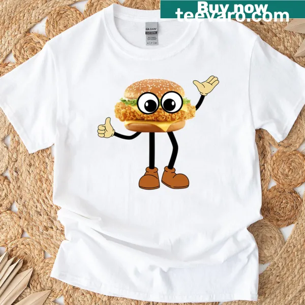 Funny T-shirt with a cheesy chicken sandwich illustration