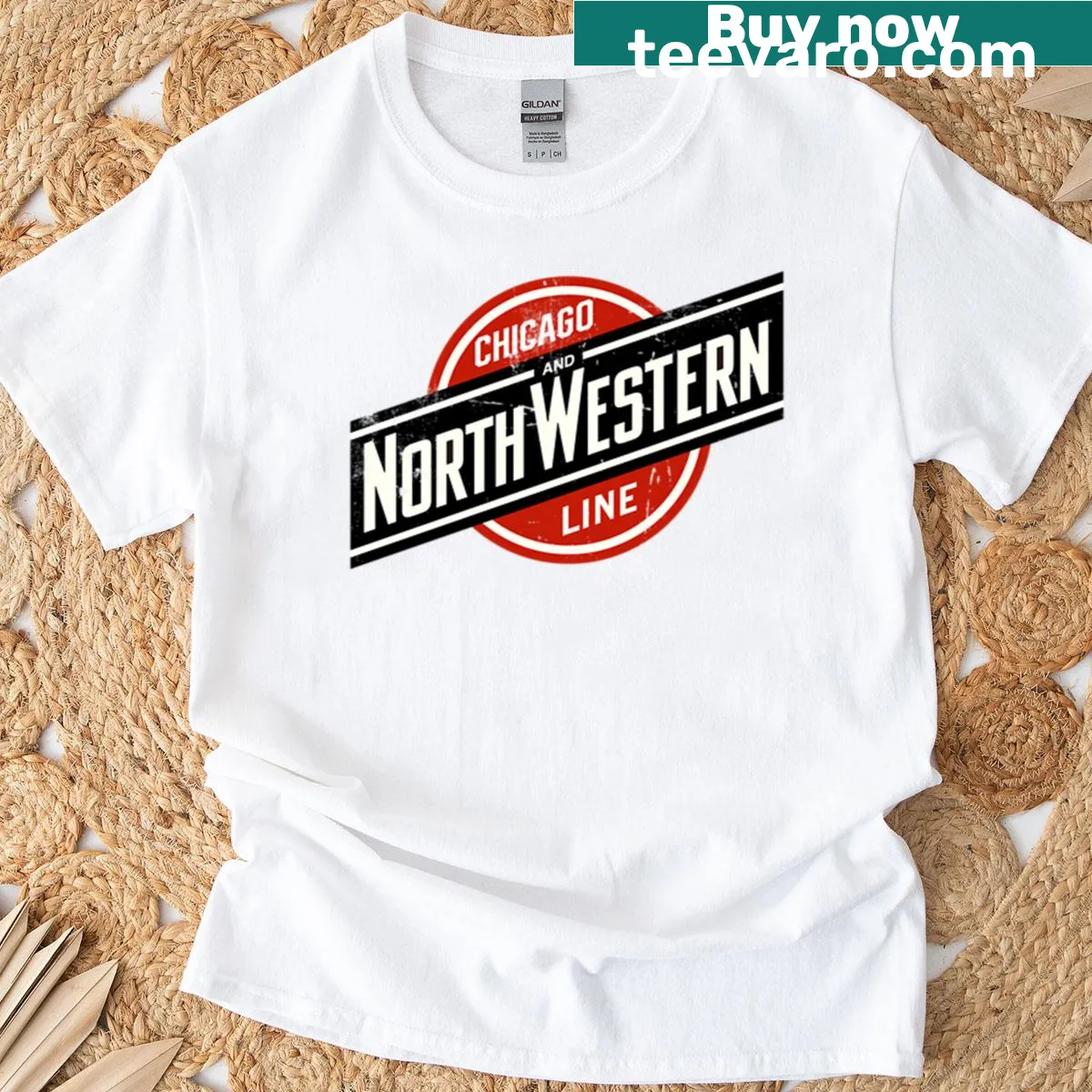 Vintage-style T-shirt featuring the Chicago and North Western Line logo — on a men's t-shirt