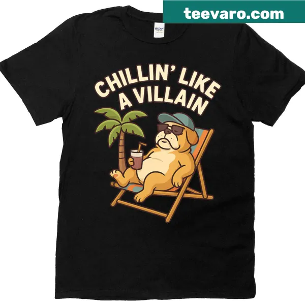 Cartoon bulldog relaxing in a chair with a humorous caption