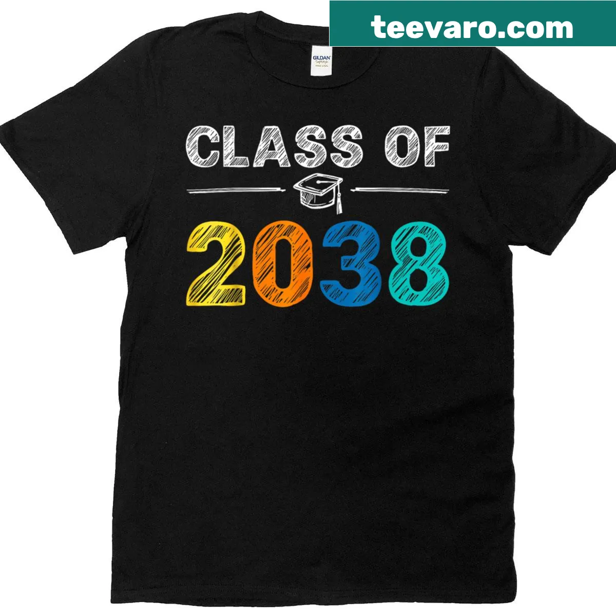 T-shirt celebrating Class Of 2038 with playful graphic — on a men's t-shirt
