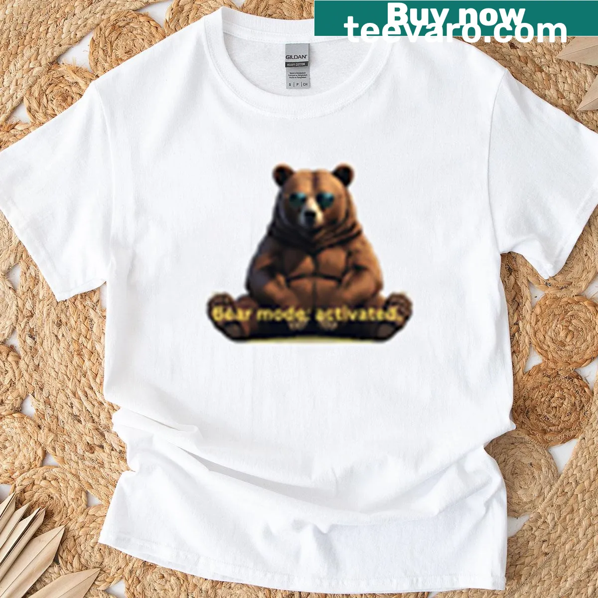 Cute bear T-shirt with cartoon graphic — on a men's t-shirt