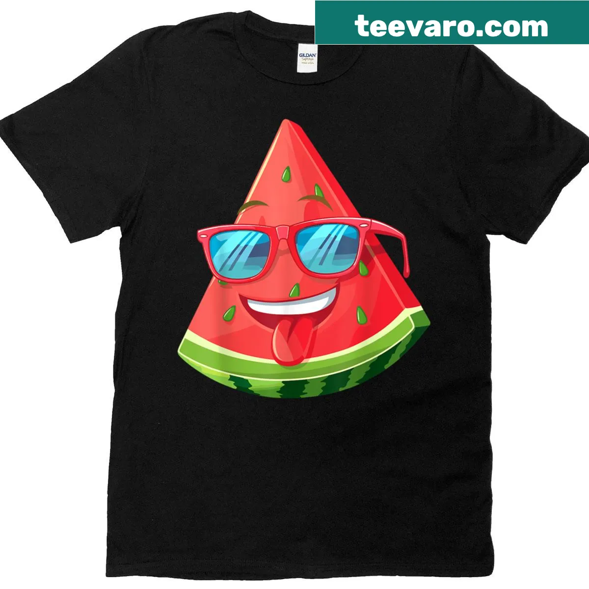 Cartoon graphic t-shirt featuring a watermelon — on a men's t-shirt