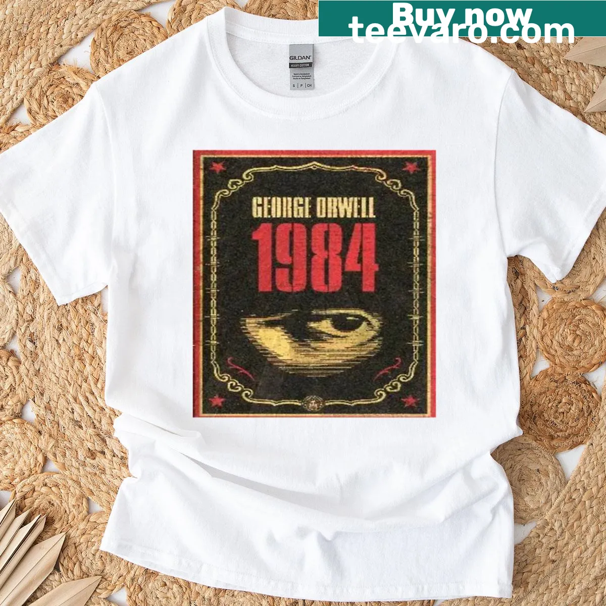 T-shirt featuring the cover art of 1984 by George Orwell — on a men's t-shirt