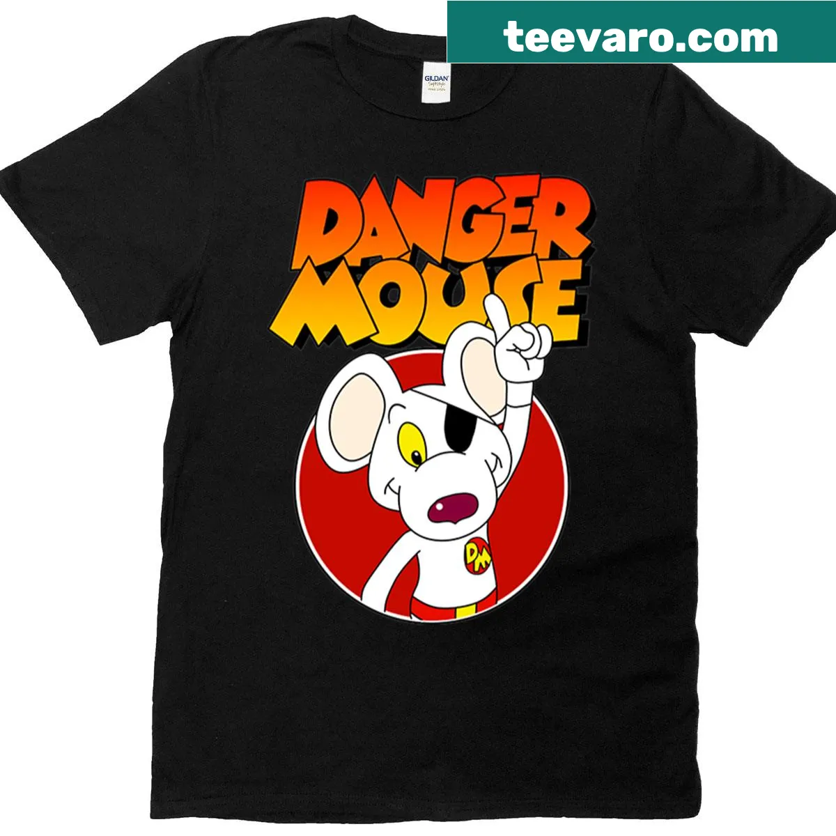 Playful Danger Mouse logo graphic on a T-shirt — on a men's t-shirt