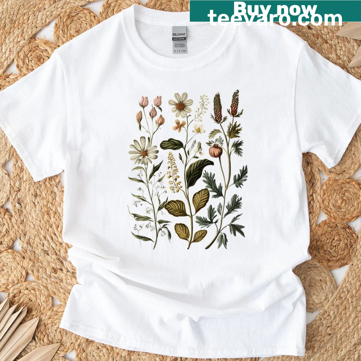 Illustrative Dark Academia t-shirt featuring witch herbs and potions — on a men's t-shirt