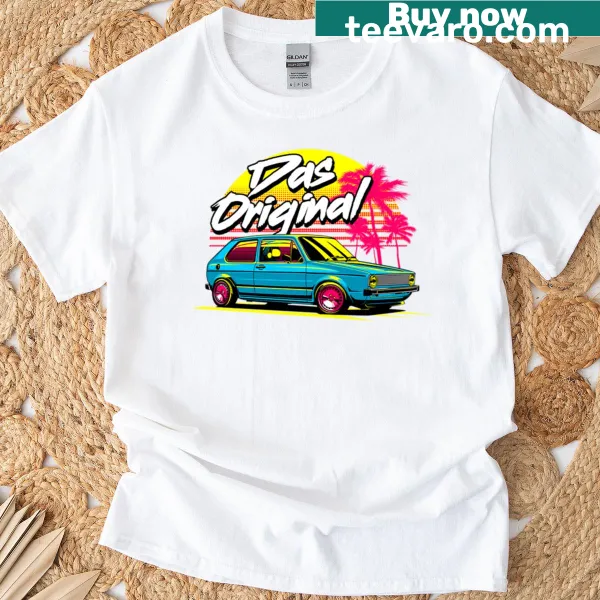 Vintage style Miami sunset graphic on a T-shirt.