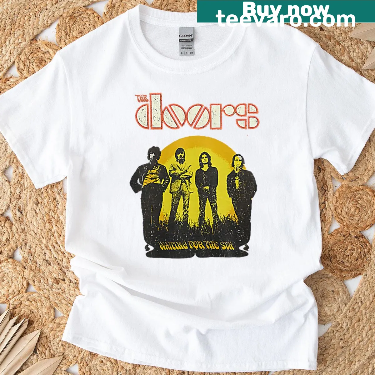 Vintage-style Doors T-shirt with classic band design — on a men's t-shirt