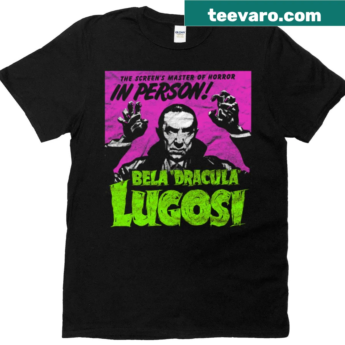 Vintage-style Dracula Lugosi graphic on a t-shirt — on a men's t-shirt