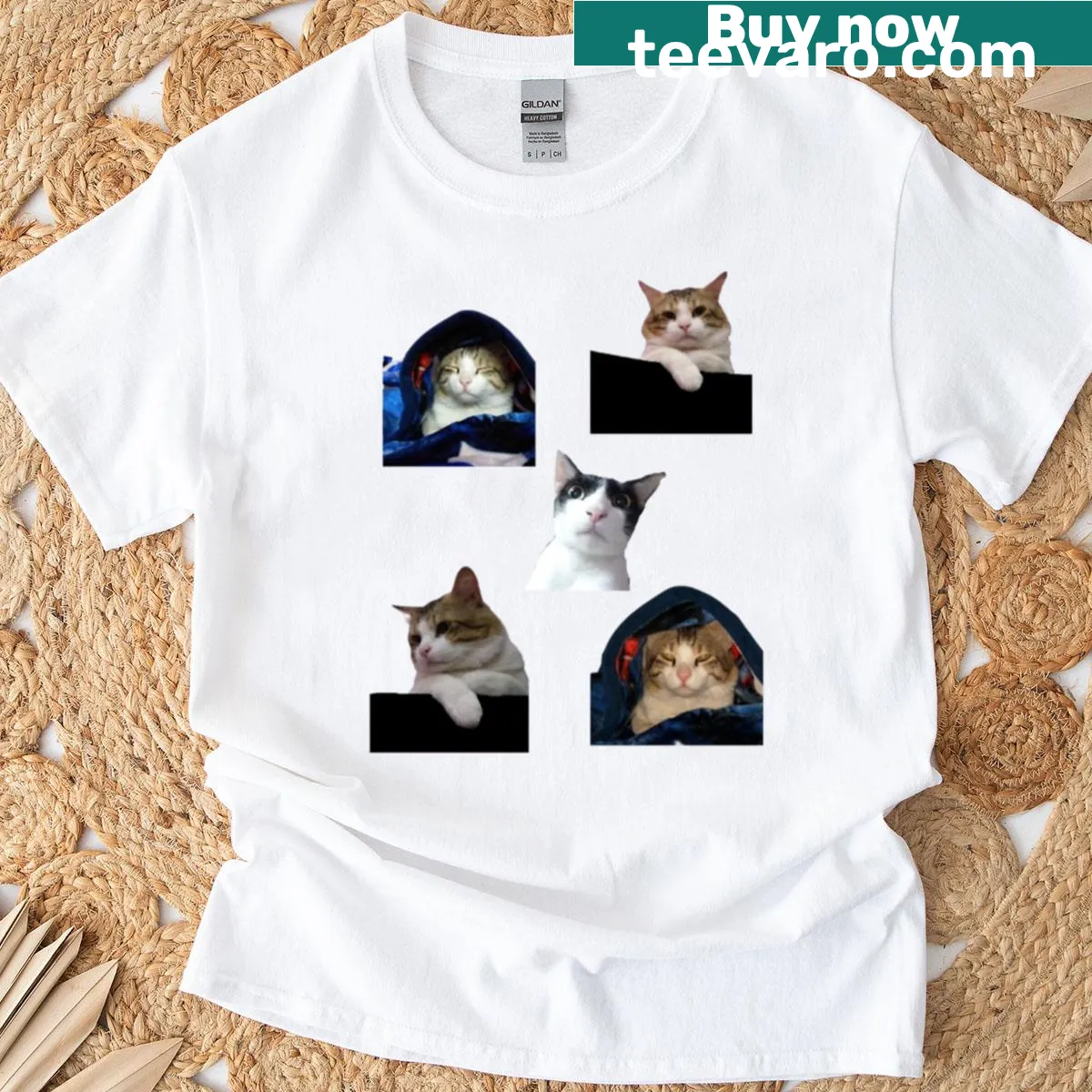 Illustrated cats Bullet and Bubbles showing moods on a t-shirt — on a men's t-shirt