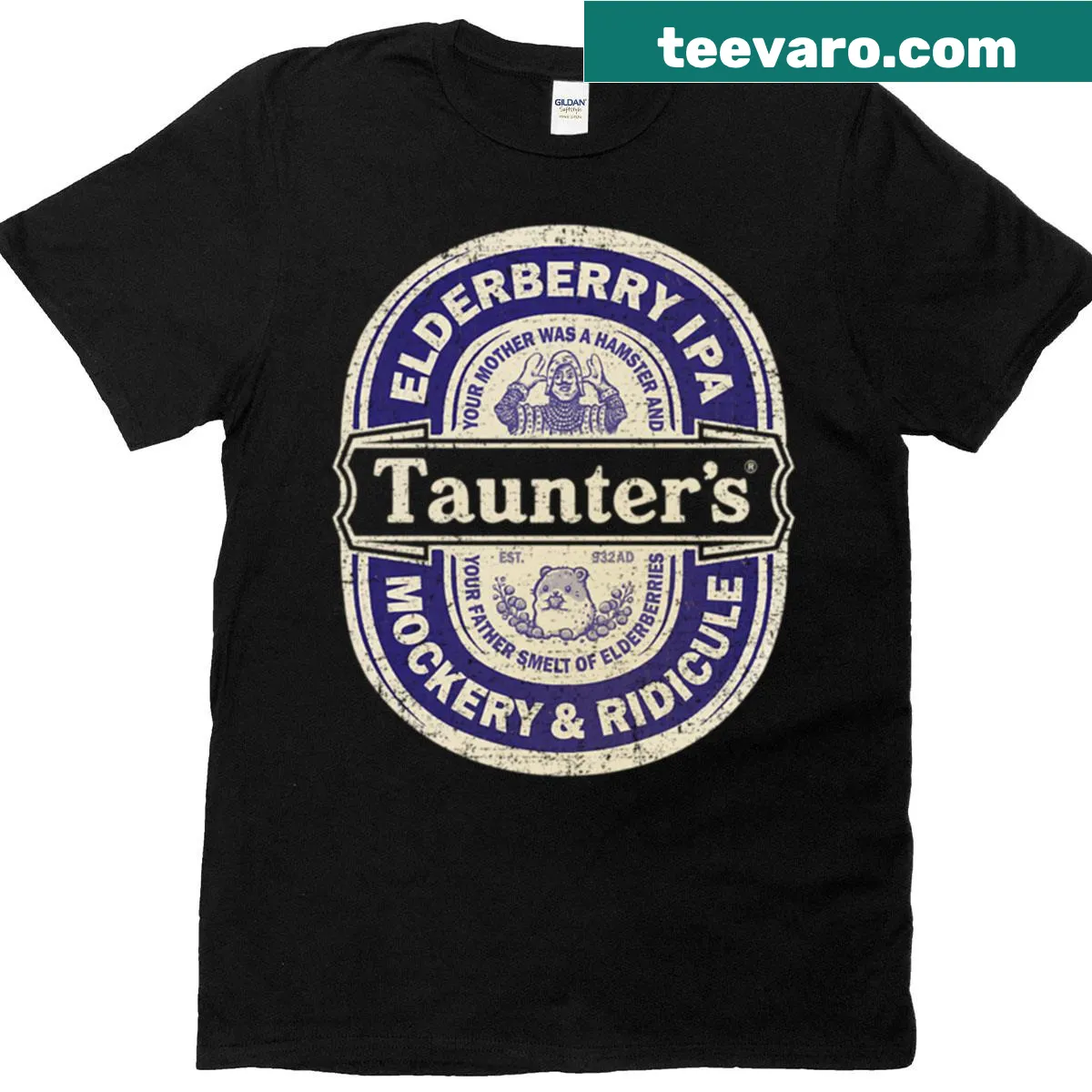 Minimalist Elderberry IPA T-shirt with elegant typography — on a men's t-shirt