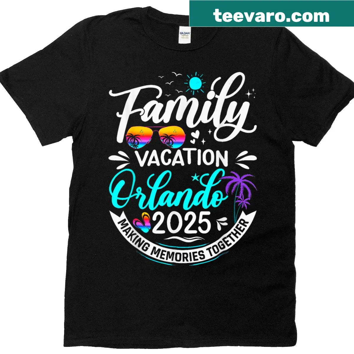 Family Vacation Orlando 2025 T-shirt with summer-themed graphic — on a men's t-shirt