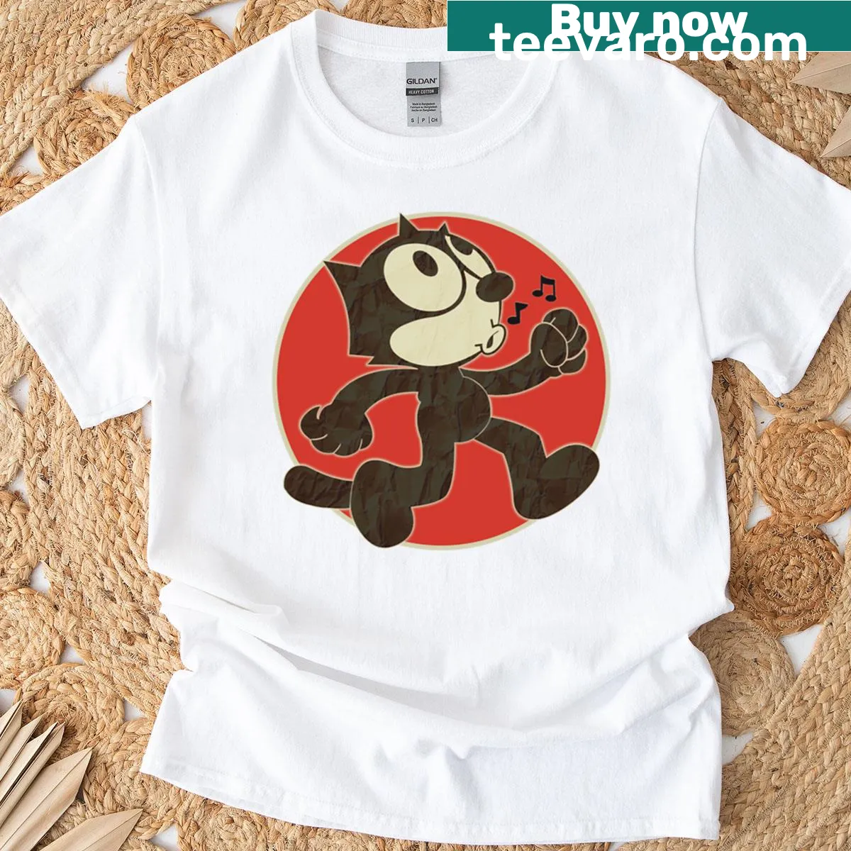 Vintage Felix the Cat graphic with 'Keep Walking' text on a T-shirt. — on a men's t-shirt