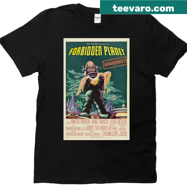 Vintage movie poster design from Forbidden Planet on T-shirt