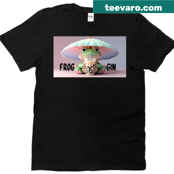 Cartoon frog sipping tea on an oversized t-shirt