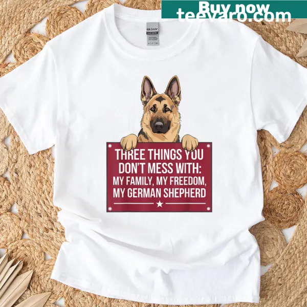 Illustrated German Shepherd on T-shirt, celebrating dog lovers