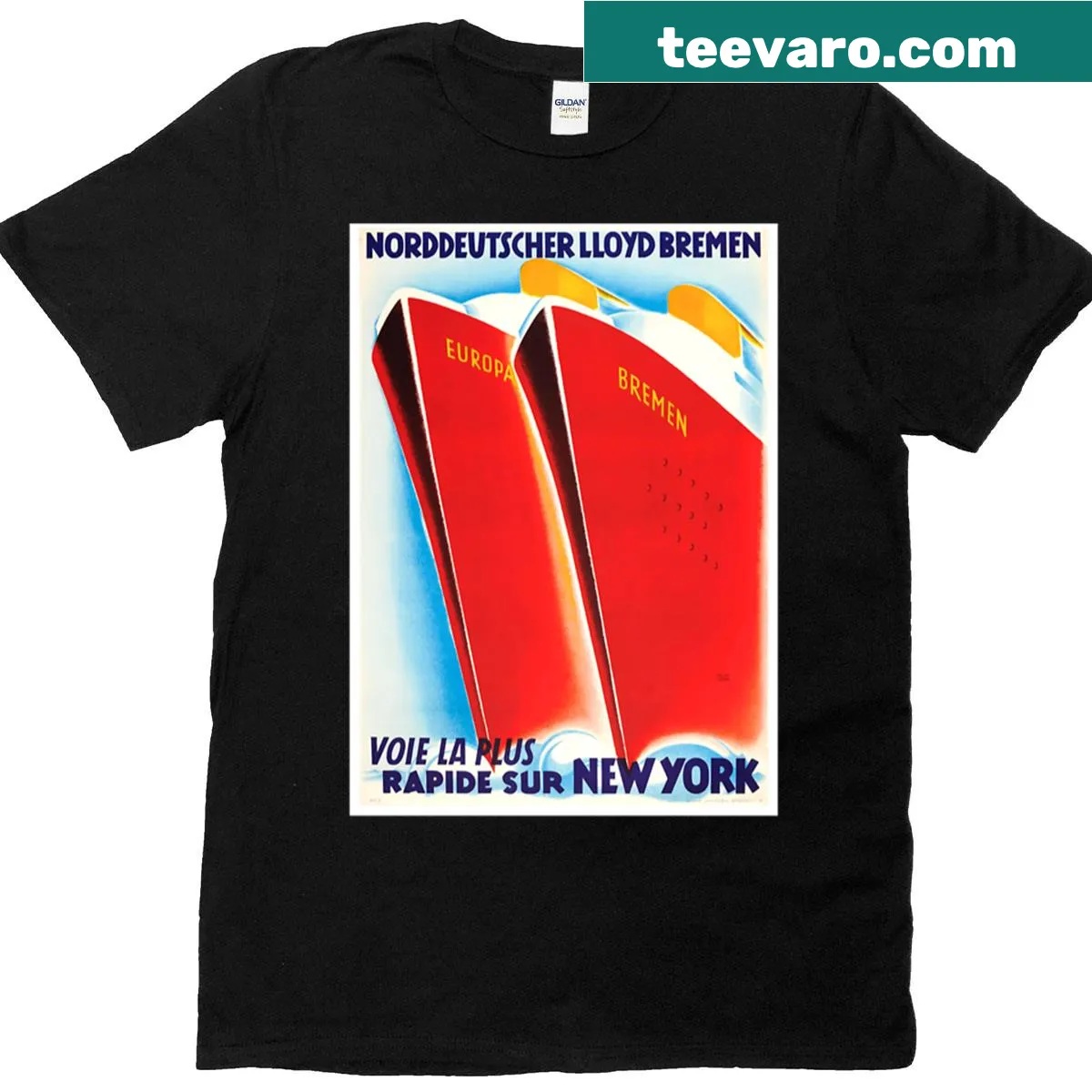 Vintage cruise ship Art Deco graphic T-shirt — on a men's t-shirt