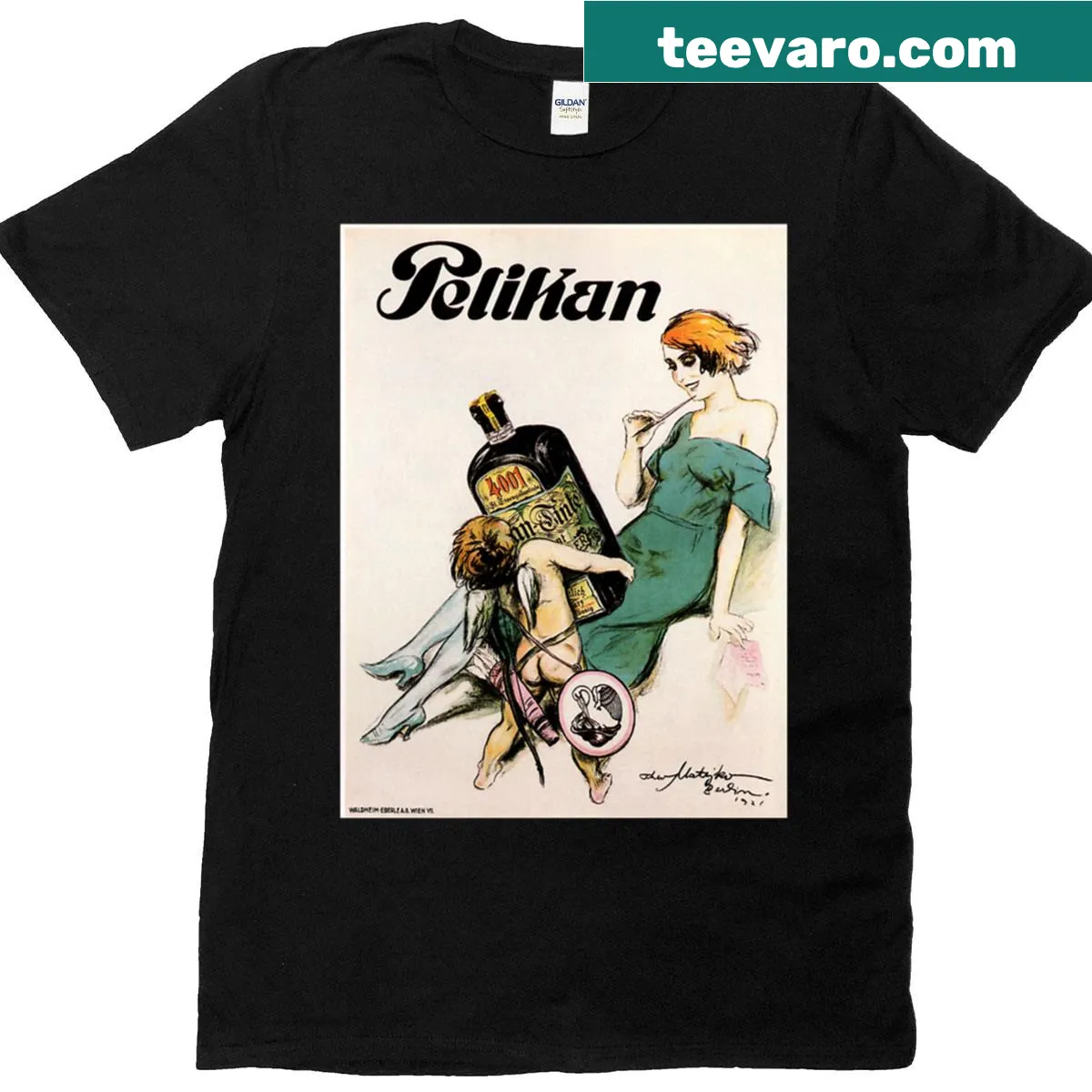 Vintage Pelikan Ink advertisement graphic T-shirt — on a men's t-shirt