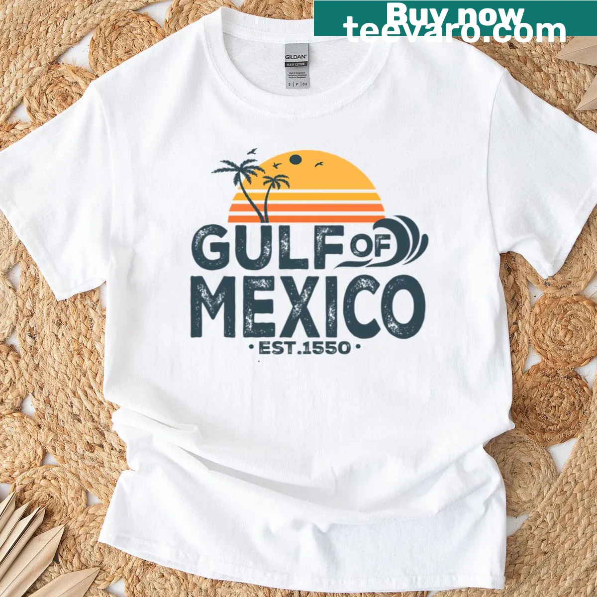 Tropical beach tee celebrating the Gulf of Mexico — on a men's t-shirt
