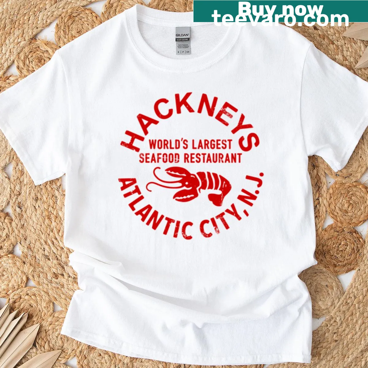 Illustrative graphic of Atlantic City on a casual t-shirt — on a men's t-shirt