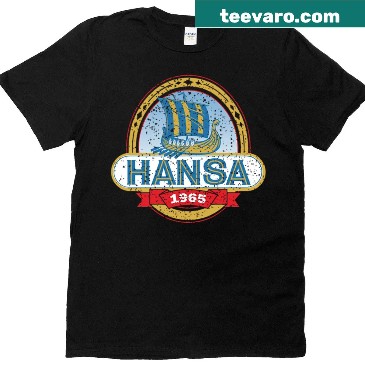 Minimalist T-shirt featuring 'Hansa 1965' text — on a men's t-shirt
