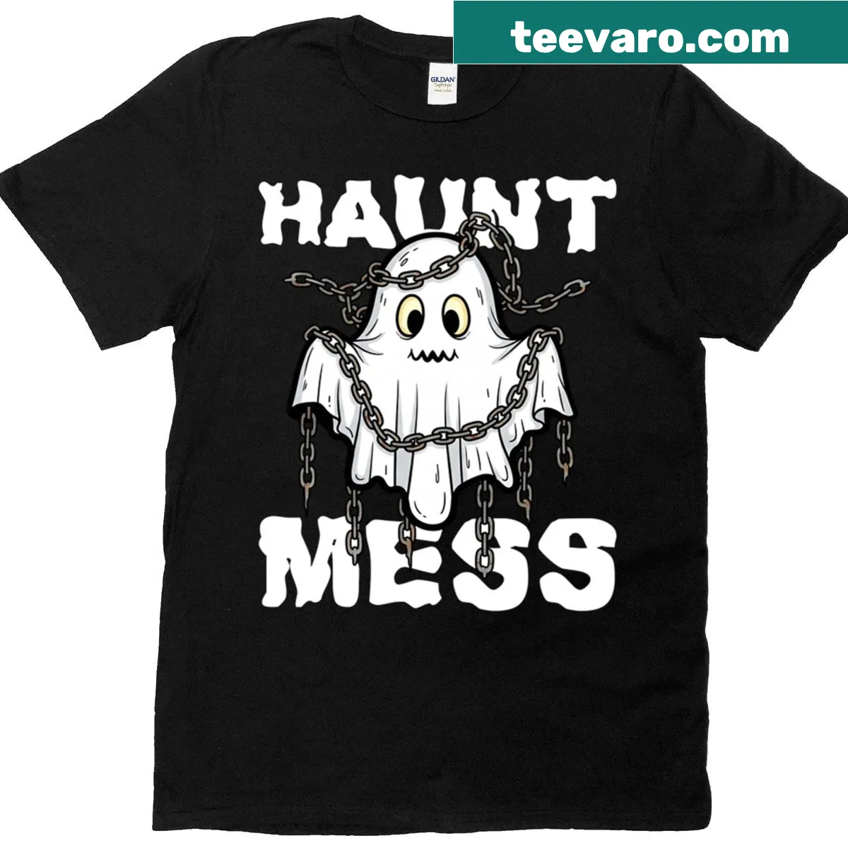 Oversized Halloween t-shirt featuring a playful ghost — on a men's t-shirt