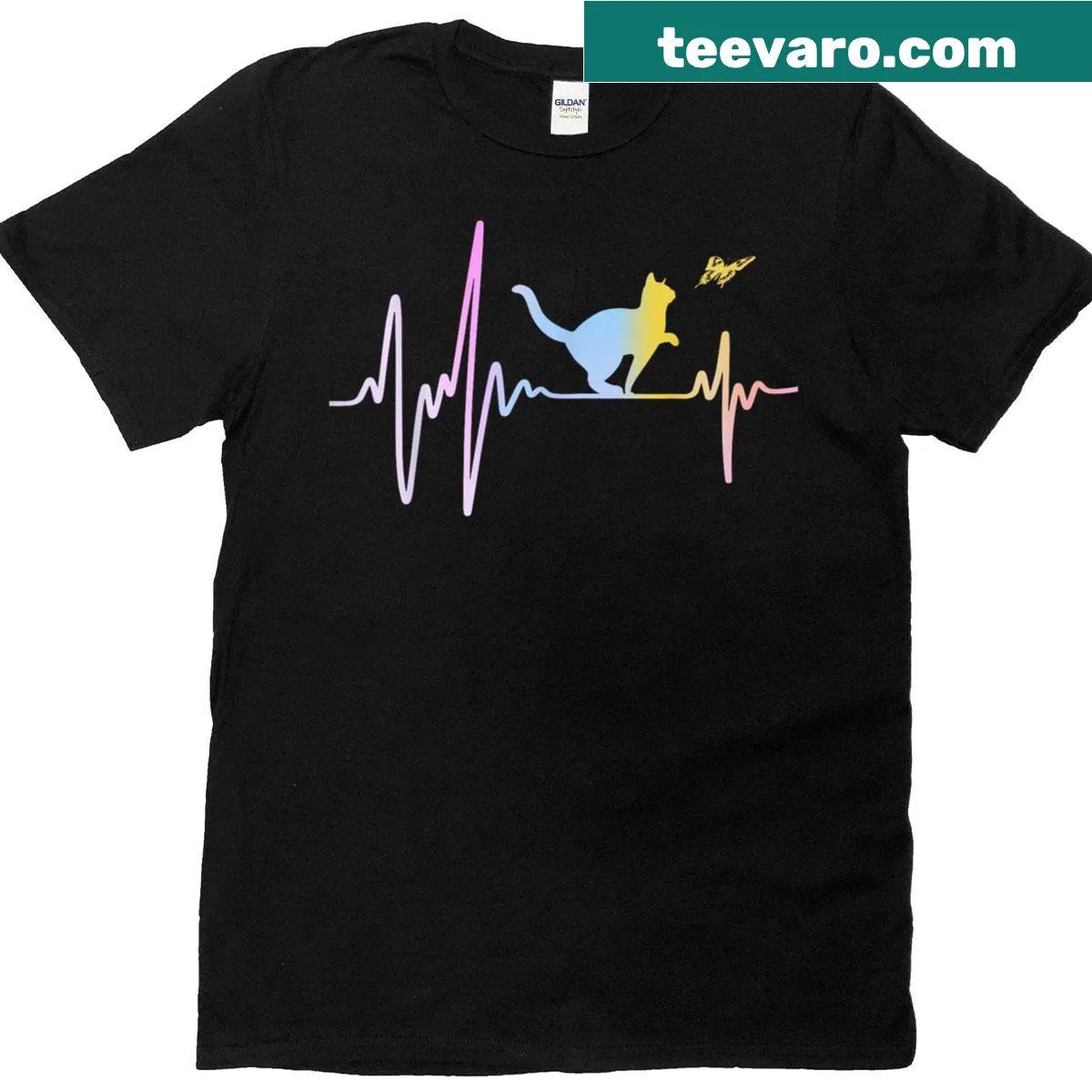 Silhouette of a cat inside a heart on a t-shirt — on a men's t-shirt