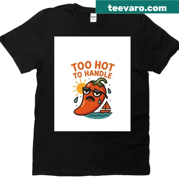 Cartoon chili pepper graphic sweating on a humorous T-shirt