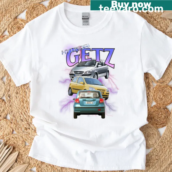 Retro graphic of Hyundai Getz on a casual t-shirt