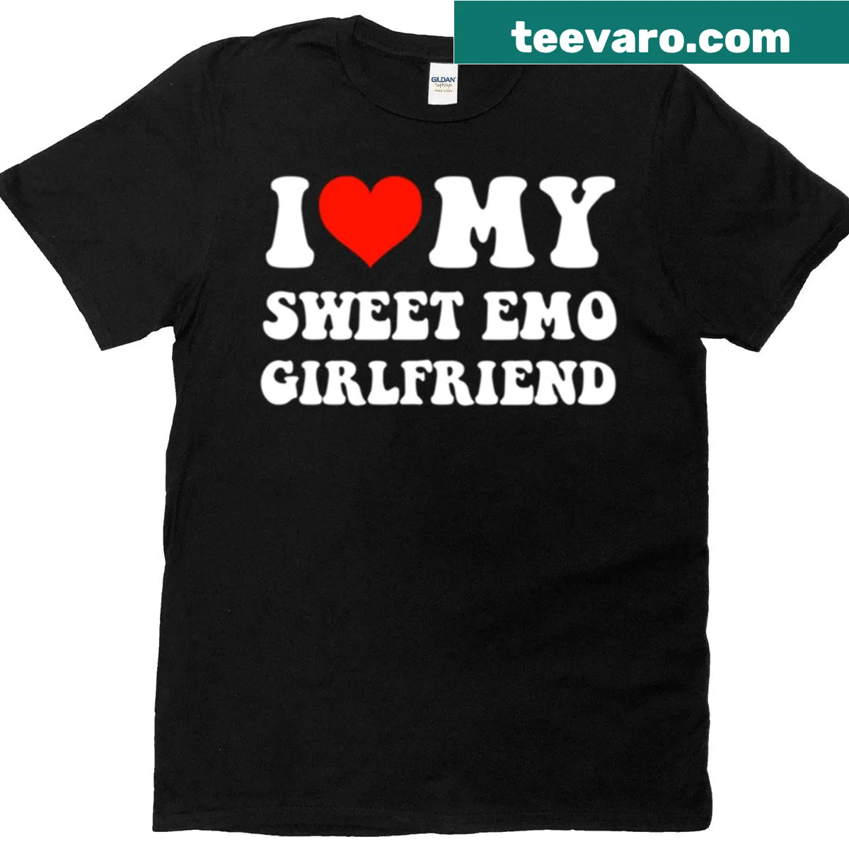 Text design expressing love for an emo girlfriend on an oversized t-shirt — on a men's t-shirt