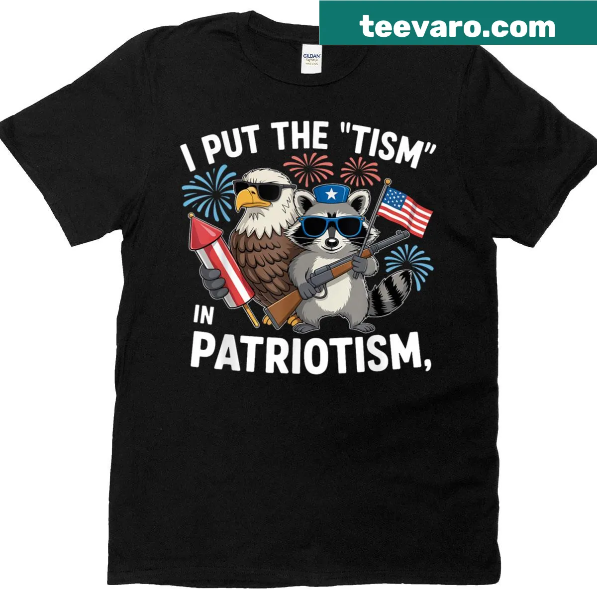 T-shirt with illustrated eagle and patriotic text — on a men's t-shirt